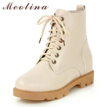 Meotina Autumn Shoes Women Ankle Boots Lace Up Height Increasing Heel Short Boots Fashion Round Toe Shoes Lady Winter Size 33-43 цена Meotina Autumn Shoes Women Ankle Boots Lace Up Height Increasing Heel Short Boots Fashion Round Toe Shoes Lady Winter Size 33-43 цены онлайн