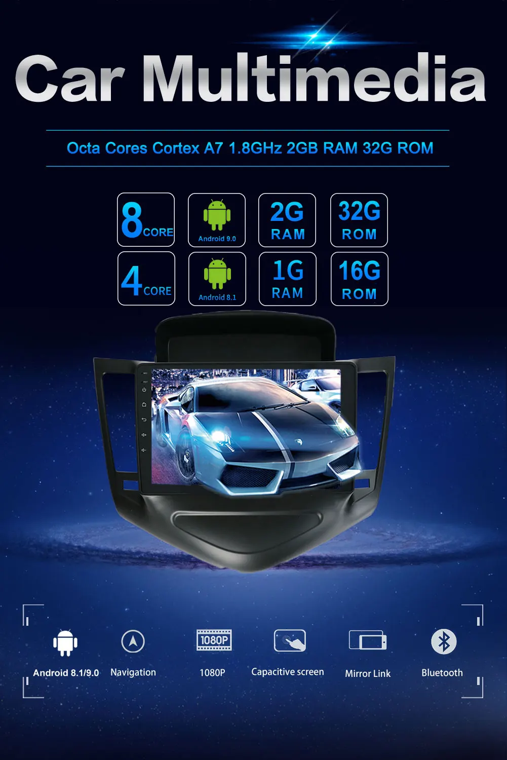 Perfect 4G 64G For Chevrolet Cruze 2 Din Android 9.0 Car Radio Player GPS+wifi+bluetooth+radio+Octa Core Capacitive Screen+car stereo 33