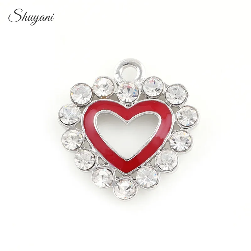 

17*17mm Silver/Gold Color Enamel Red Heart Dangle Charms Fashion Crystal Heart Charms Pendant for Jewelry Making Accessories
