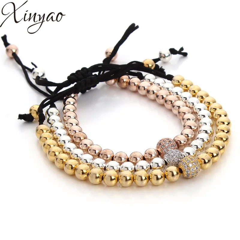 XINYAO Pave Rhinestone Crystal Charms Copper Beads Bracelets &amp Bangle Gold/Rose Gold/Silver Color Bracelet for Women F3248 | Украшения и