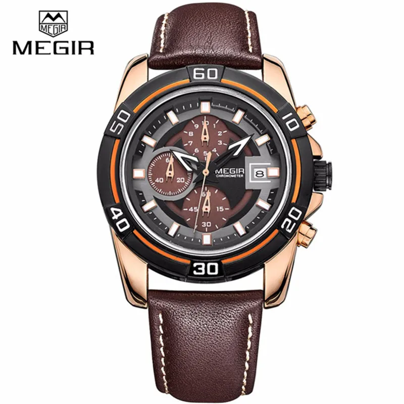 Megir бренд класса люкс кварц-часы для Для мужчин Спорт Часы кожаный ремешок Водонепроницаемый кварцевые часы мужской Наручные часы Montre Homme - Цвет: black rose gold
