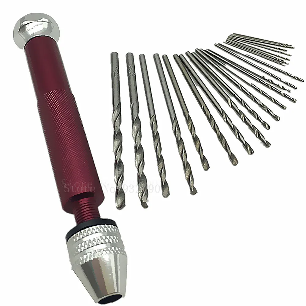 25pcs Twist Drill Bit + Mini Micro Aluminum Alloy Hand Drill With