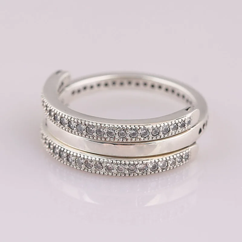 Authentic 925 Sterling Silver Ring Reversible Hearts With Crystal Ring For Women Wedding Party Gift Fine Europe Jewelry