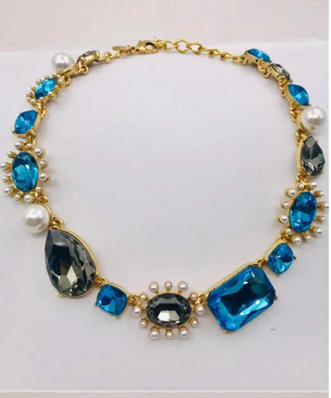 CSxjd High Quality Luxury Crystal pearl mix and match asymmetric without pierced ears ear clip - Окраска металла: necklace blue