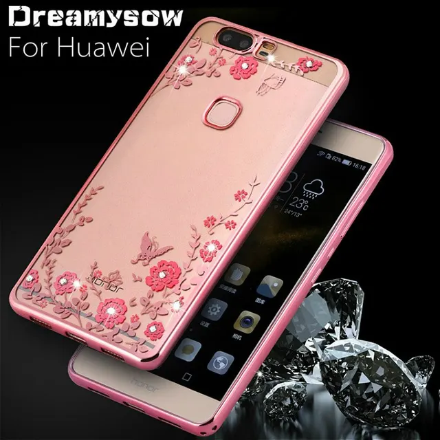 Diamond Glitter Flower Plating For Huawei Nova 3i P20 Pro Lite P8 P9 Lite P10 2017 Honor 8X 6C 6A 6X 7X 8 9 Play TPU Phone Case