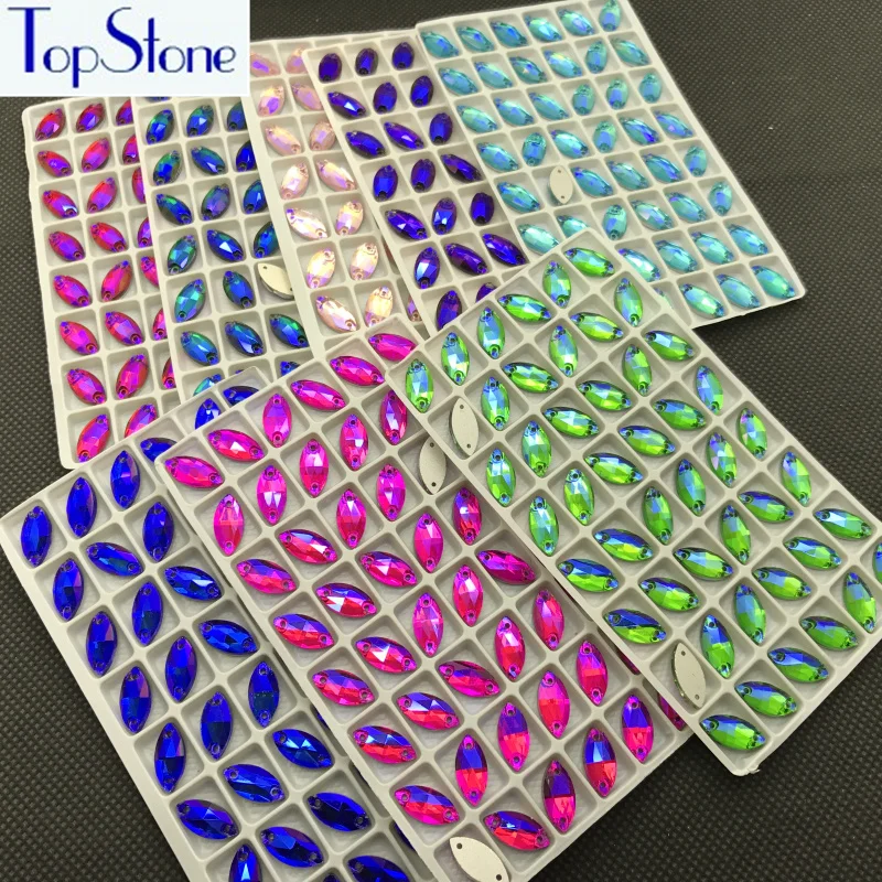 

Glass Crystal Navette Sew on Rhinestones Colors AB Flatback Marquise Sew-on Stone 7x15 9x18 6x12 mm For Clothing Dress