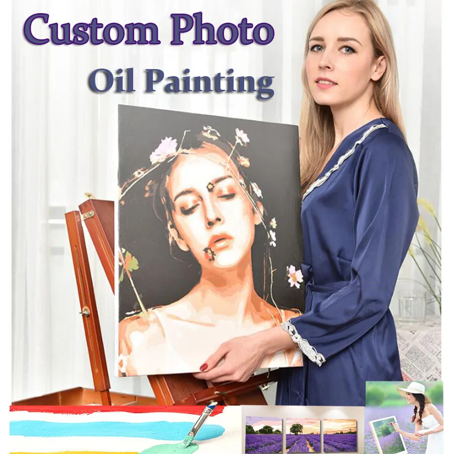 

Photo Customized Painting by Number Customs DIY Oil Painting By Numbers Picture Drawing Canvas Portrait Wedding Family Photos