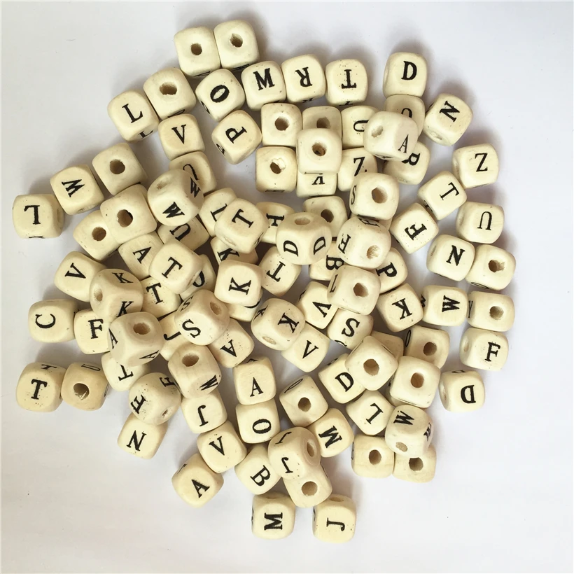 2018 NEW DIY 100PCS Mix Letter Alphabet Wooden Beads Square Cube Letter ...