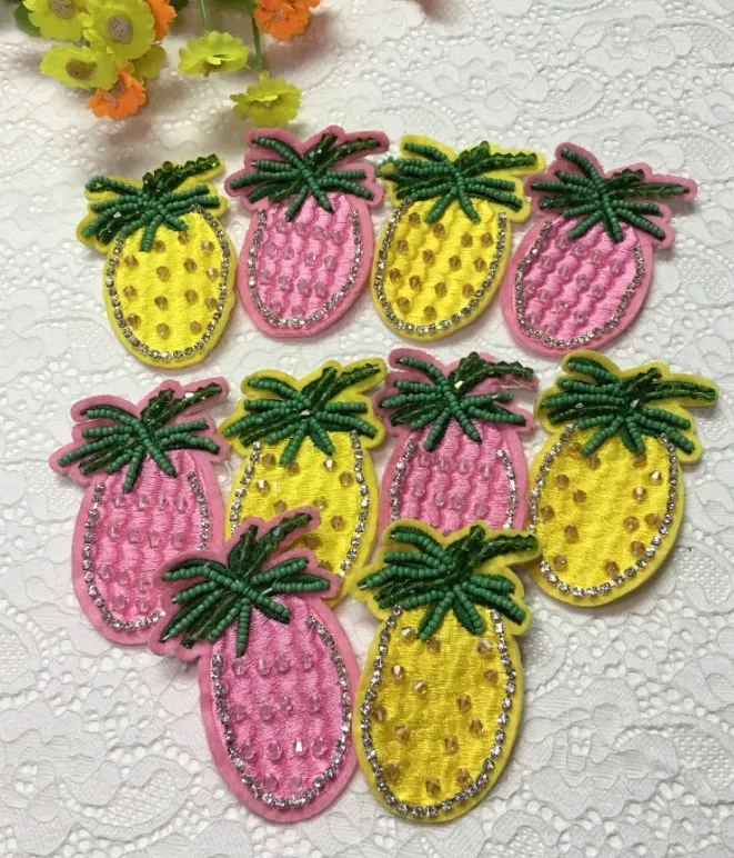 Sequins Iron On Patch Pineapple Embroidery Patch Sewing Fabric Sticker