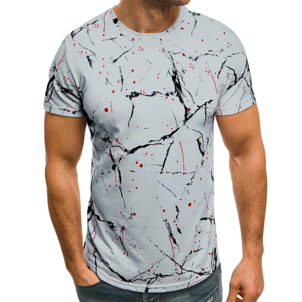 Plus Size T-Shirts 2019 Summer Mens Clothing Casual Print Elastic Short Sleeve Tee Top Fitness Tshirts Streetwear Male T-shirts