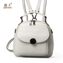 QIWANG Genuine Leather Backpack Woman Beige font b Bag b font Luxury Backpacks Purse font b
