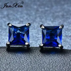 Elegant Rainbow Crystal Double Stud Earrings - Stylish Silver Jewelry (Blue)