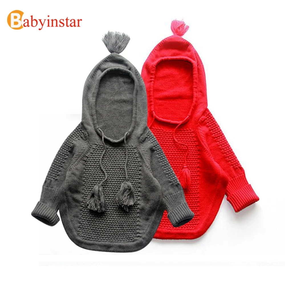 

Babyinstar Knitted Boys Girls Sweaters Pullovers Poncho Cloak 2017 Autumn Spring Hooded Children Clothing Kids Knit Sweaters