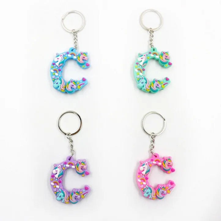 1 Pcs Kawaii Unicorn Letters key Chain For Girl Kids Keychain Women Car Key Ring Letter Holder Party Favors Gift