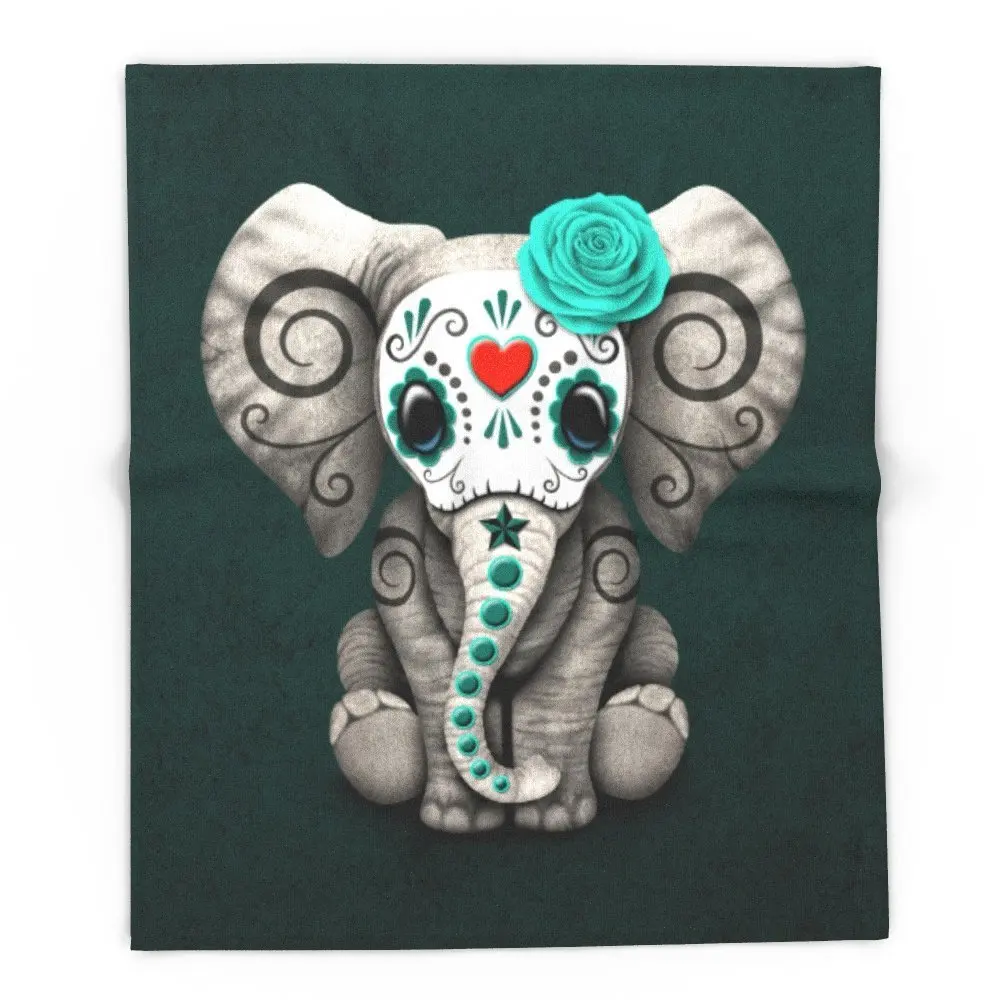 Blanket Custom Teal Blue Day Of The Dead Sugar Skull Baby Elephant Soft
