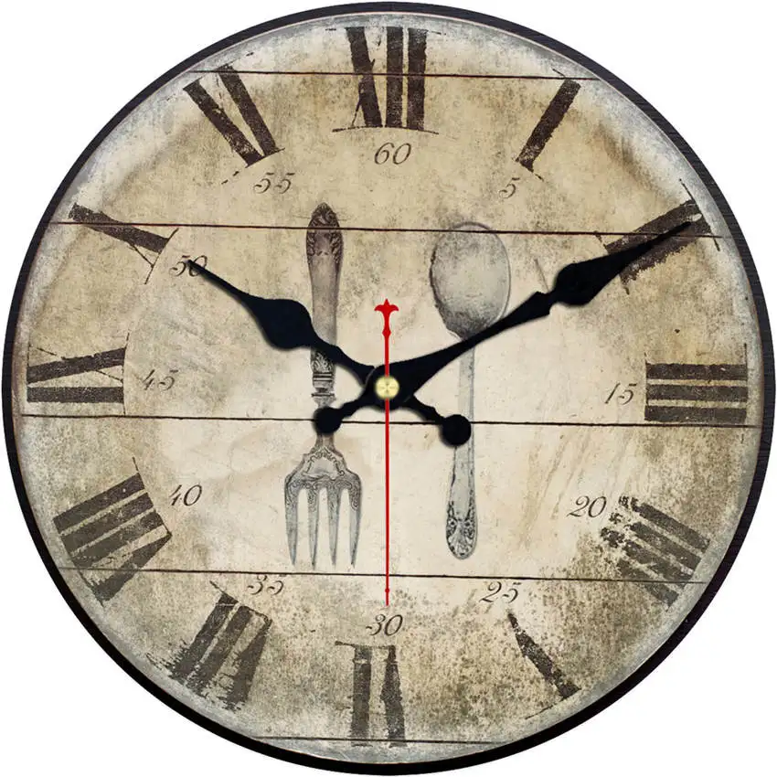 MEISTAR потертый шик настенные часы еда посуда Тихая Кухня Комната Декор стены Искусство домашний декор часы большие настенные часы - Цвет: Wood color