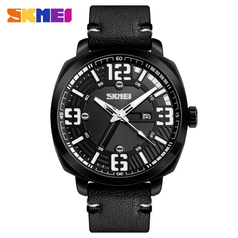 

2018 SKMEI Top Brand Luxury Sport Casual Quartz Watch Men Analog Clock Waterproof Mens Watch Alloy Case Leather Strap Wristwatch