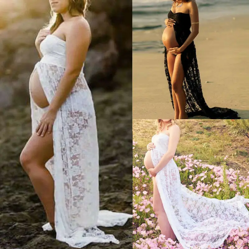 Летнее кружевное длинное платье для беременных; реквизит для фотосессии без бретелек; Одежда для беременных; Цвет черный, белый; платье для беременных