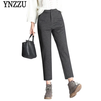 

Plus Size Women Wool Pants 2018 Spring New Fashion High Waist Black Gray Women Straight Pants Female Trousers High Quality AB051