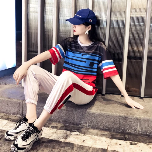 

Korean Spring 2019 Brief Suit Women Pocket Chic Striped Patchwork Women's Sports Suits Fashion Casual Damen Zweiteiler