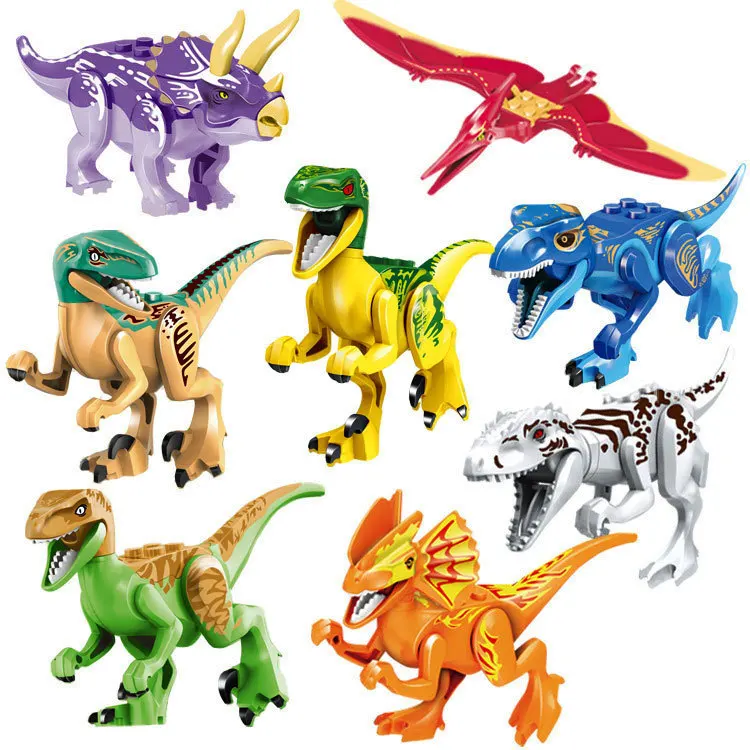 8pcs/set Dinosaur Jurassic World Park Dino Figures Building Tyrannosaurus Assemble Blocks Toy Compatible With Legoings Dinosaurs