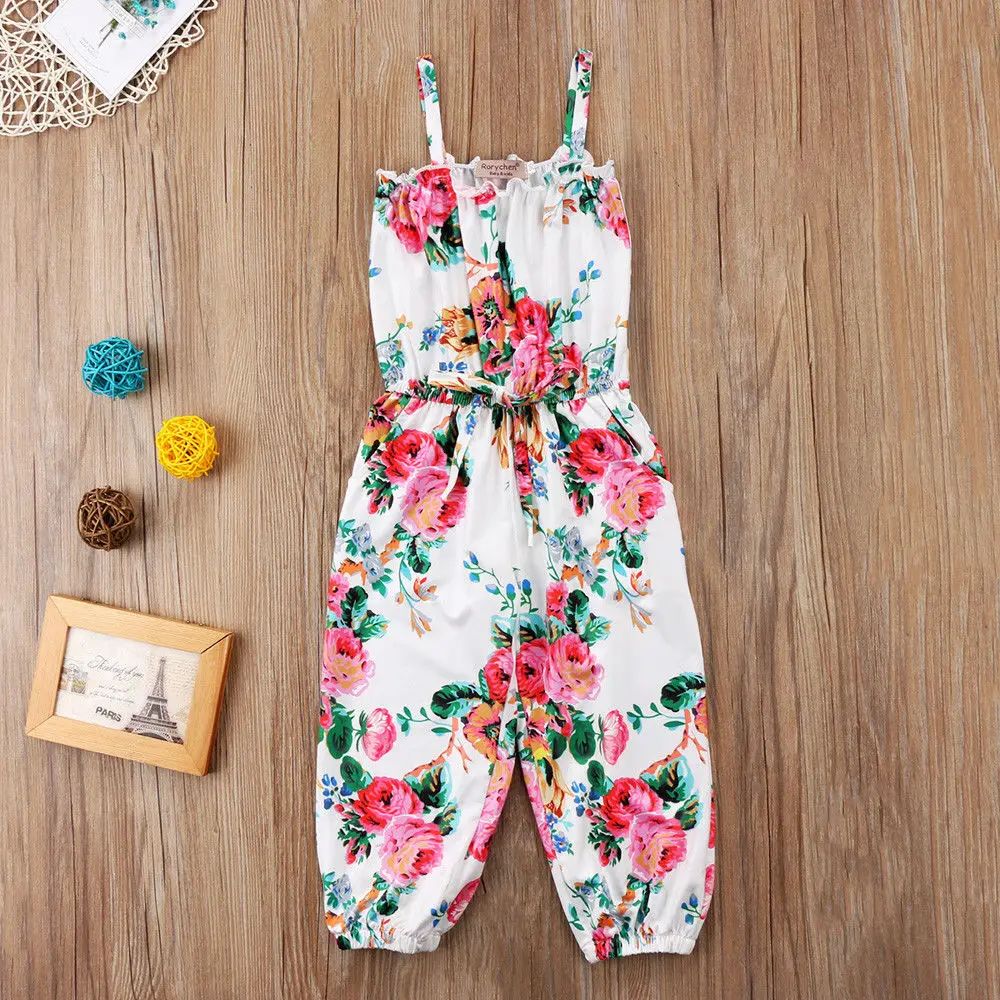 

Summer Toddler Girls Kids Casual Floral Overall Romper Jumpsuit Play suit Outfits Clothes 2-7 Y