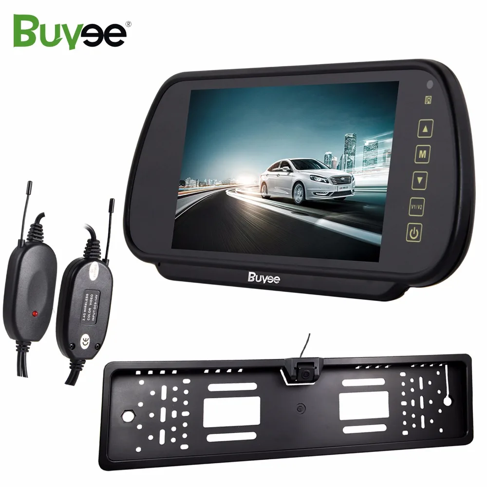 

Buyee 7 inch Auto TFT LCD Color Rearview Mirror Monitor with Wireless Car Rear View Reverse Parking Camera EU number plate frame