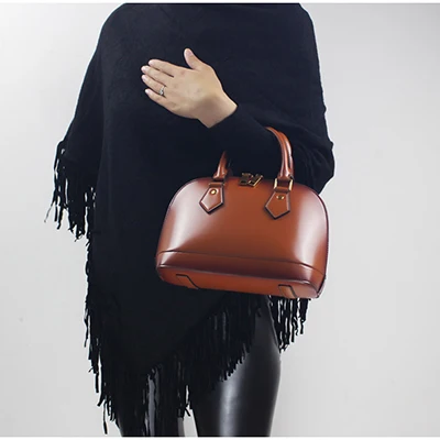 Элегантные женские сумки, сумки с верхней ручкой из натуральной кожи, женские сумки через плечо, большие маленькие сумки на плечо из воловьей кожи - Цвет: brown