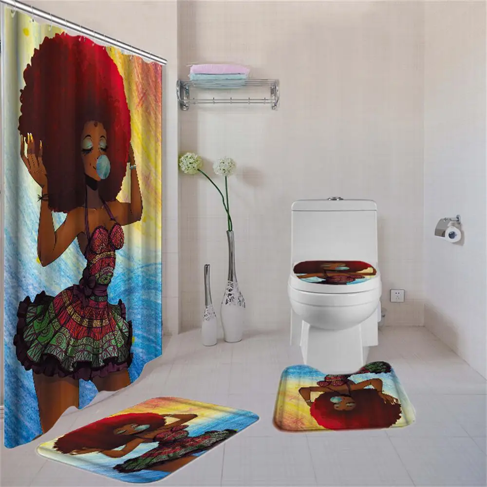 Dafield занавеска для душа и коврик для ванной набор Контурные коврики для туалета крышка для туалета полиэфирная крышка наборы занавесок для душа с ковриком - Цвет: 21802FOUR