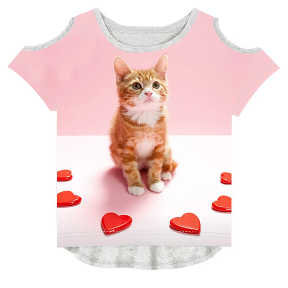 

baby girl Summer Children Fashion 3D T-Shirt Brand Design T Shirt kids Girl tees beauty of the cat printing