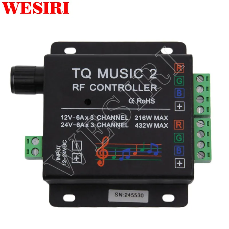 DC12V-24V 18A 6x3A Музыка 2 контроллер светодиодный RGB музыка чувствительность звука контроллер с RF беспроводной пульт дистанционного управления для RGB Светодиодные полосы света