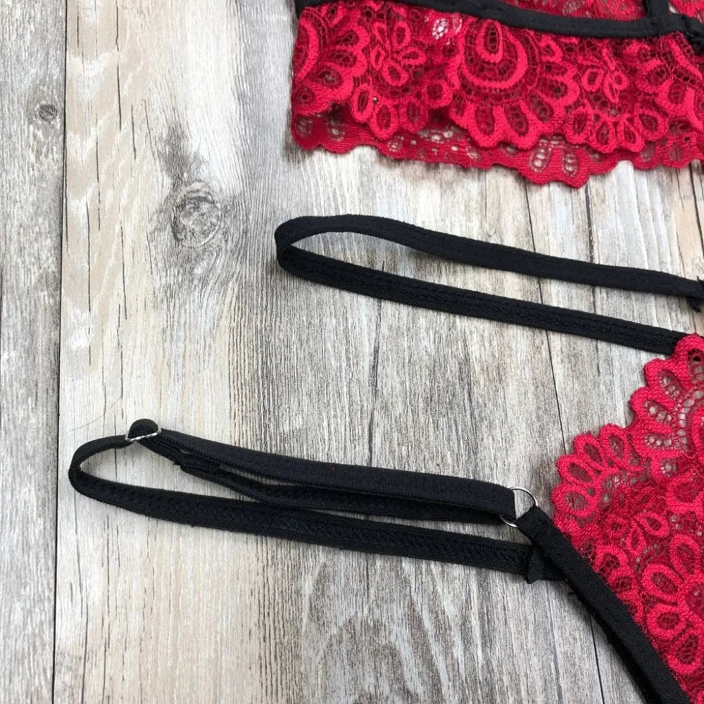 Sexy Women Lace Sissy Lingerie Bra Set Babydoll Underwear Push Up Bras Female Seamless Thong G String Set Pajamas Set CP