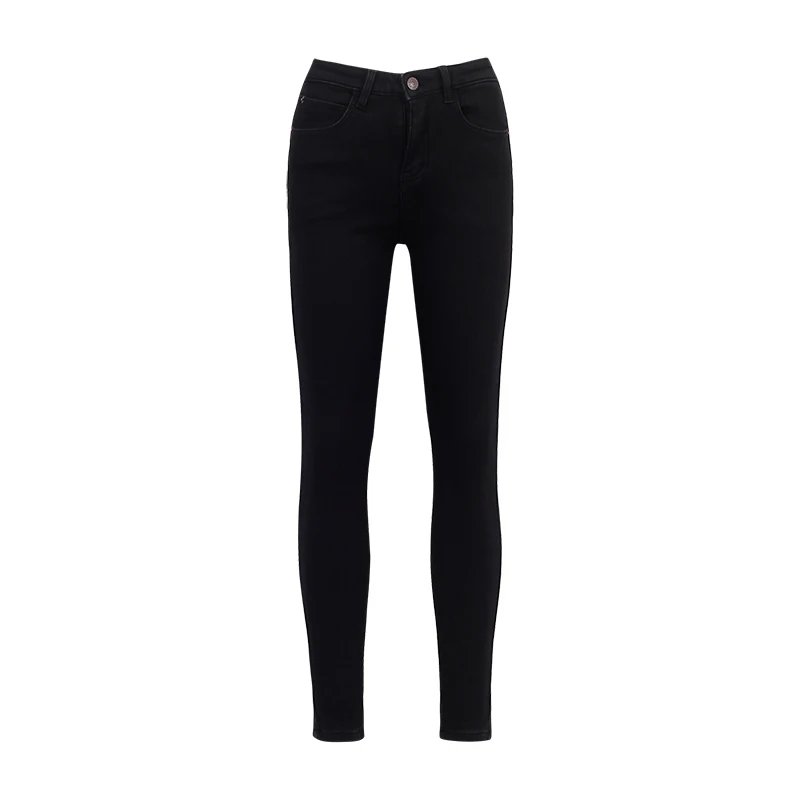 WIXRA базовые джинсы для женщин, обтягивающие джинсы с высокой талией, женские джинсовые брюки-карандаш, Стрейчевые женские теплые флисовые джинсы - Цвет: black1