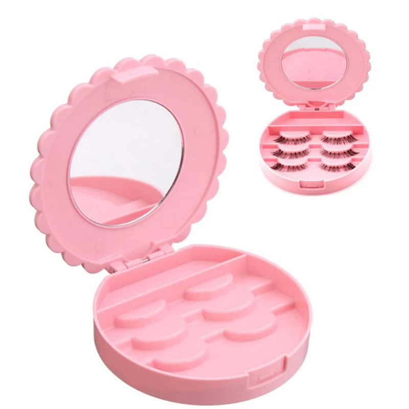 False Eyelash Storage Box Makeup Tools With Mirror Case Organizer Bowknot Portable Beauty Cosmetics Plastic Box