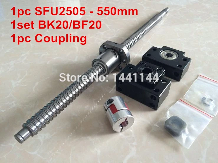 

1pc SFU2505- 550mm ballscrew with ball nut + BK20/BF20 Support + 17*14mm Coupling, according to BK20/BF20 end machined CNC Parts