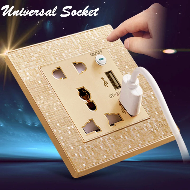 

Universal Champagne Gold Dual USB Wall socket Electric Wall Charger Dock Station Socket Power Outlet Panel for iPhone Samsung