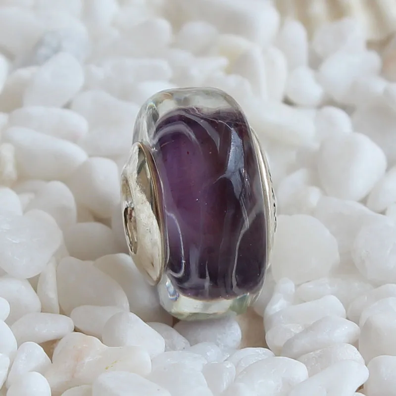 

1PCS/ 925 Sterling Silver Handwork Purple Glass Beads Charms DIY Fit Original Troll 4.5mm Hole Bracelets &Necklace Making Gift