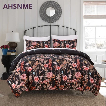 

AHSNME's very soft and comfortable Fabric Quilt Cover black bedding with bright floral patterns American and European Size