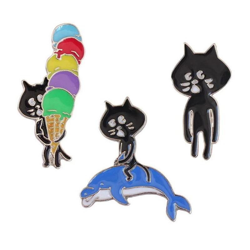 DoreenBeads японский стиль каваи черный бейджи с котом броши эмалированными заколками