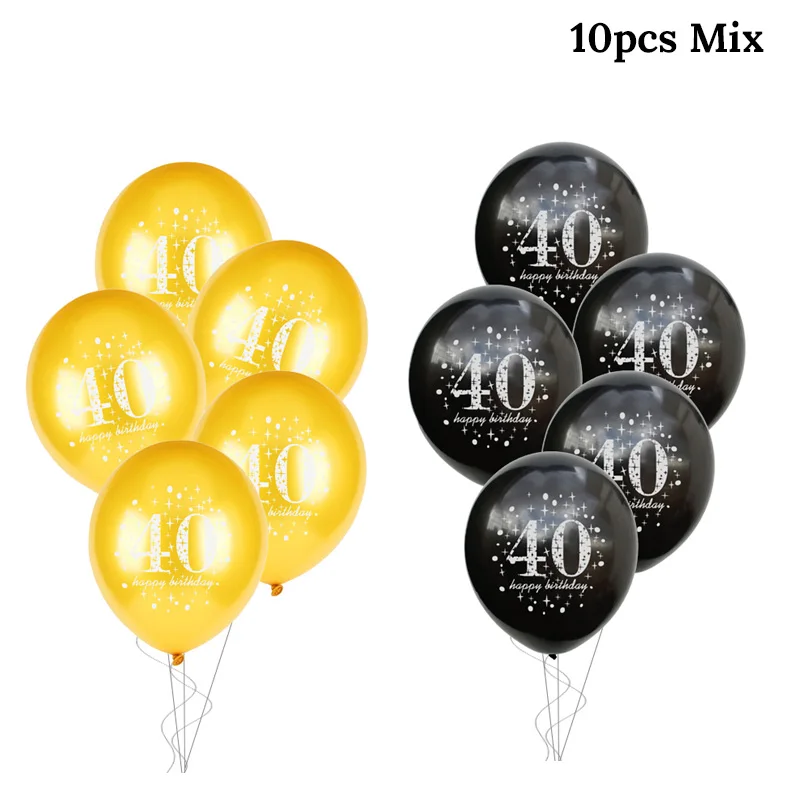 Воздушные шары для дня рождения 30, 40, 50, 60 лет, украшения для дня рождения, золотые, черные, 50 лет, вечерние воздушные шары для взрослых - Цвет: 10pcs 40mix