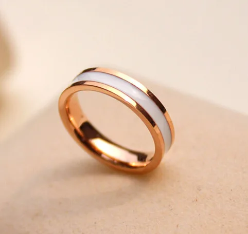 Розовое золото цвет черный и белый цвета нержавеющая сталь палец кольца для женщин Девушка OL ювелирные изделия вечерние кольца bague femme