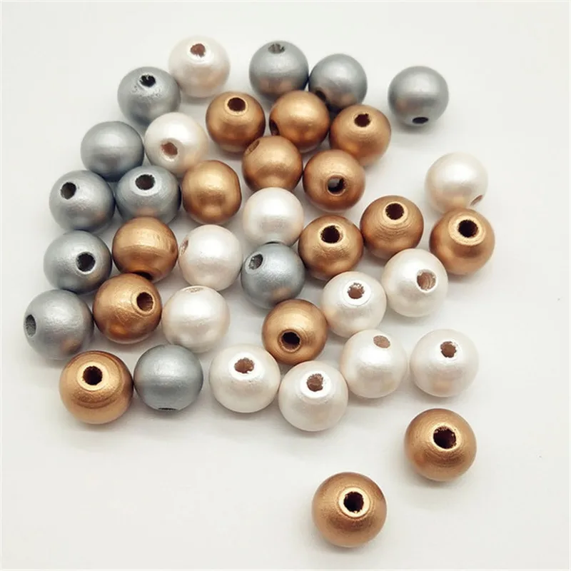 

8-10-12mm DIY 100Pcs Wooden Beads Round Ball Spacer Beads For Jewelry Making Natural Wood 8mm/10mm/12mm Silver Plated Beads