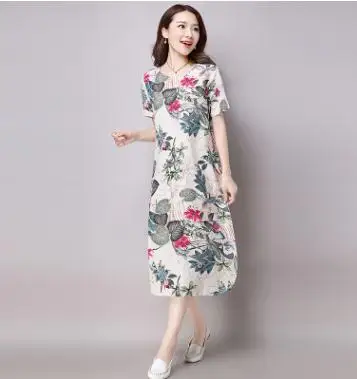 Maternity Dresses 2019 Summer Large Size Short-sleeve Pregnancy Clothes Floral Cotton Linen Dress for Pregnant Women QL8388