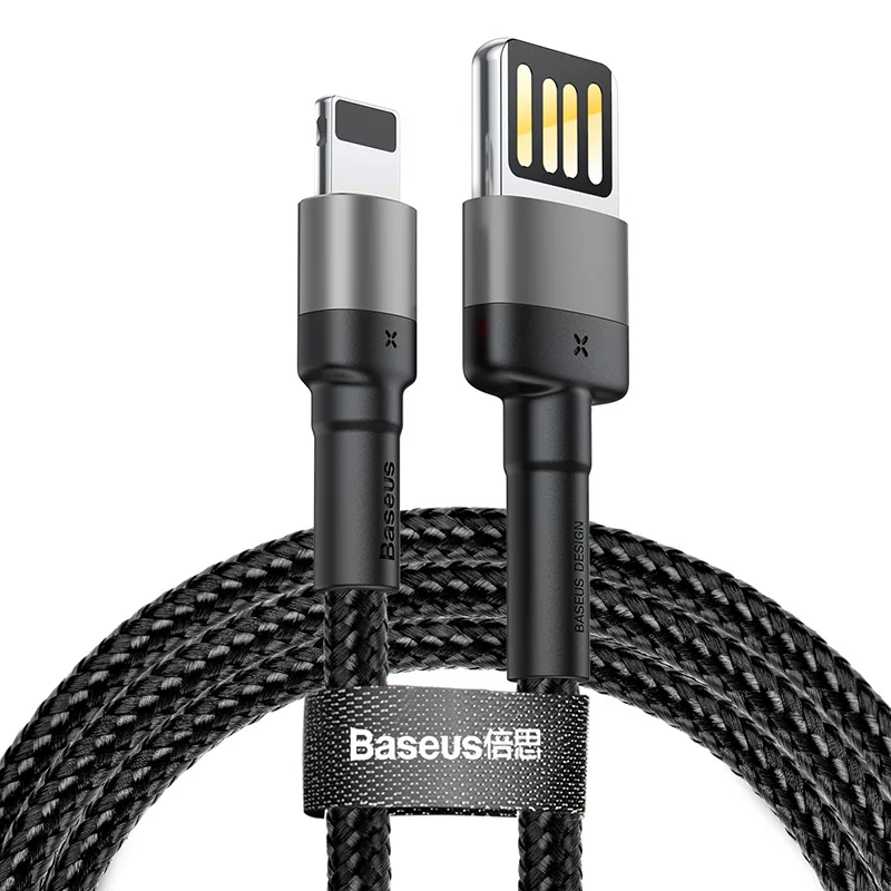 Baseus 2.4A USB кабель обновленный Реверсивный кабель для быстрой зарядки для iPhone X Xs 8 7 iPad мини мобильный кабель для зарядки телефона шнур для передачи данных - Цвет: Темно-серый