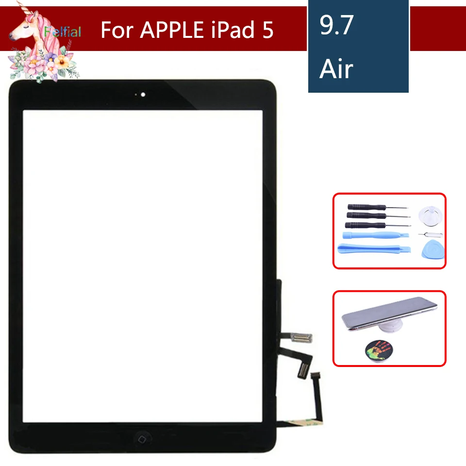 Для iPad Air 1 iPad 5 сенсорный экран дигитайзер с кнопкой Home Переднее стекло дисплей Сенсорная панель A1474 A1475 A1476 Замена