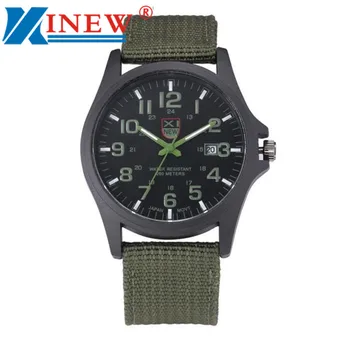 XINEW Fashion Luxury Outdoor Sports Men's Watch Calendar Date Mens Steel Analog Quartz Watch Military Army Wrist Watches