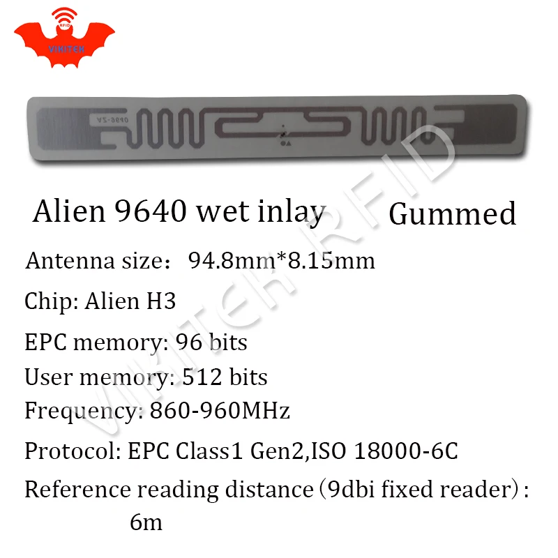 UHF RFID стикер Alien 9640 влажная инкрустация 1000 шт. в рулоне 860-960 МГц Higgs3 EPC c1g2 ISO18000-6C используется для 915 МГц метка ярлык RFID