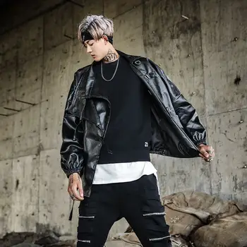 

Europe and America high street oversize men's loose motorcycle leather jacket GD fashion leather jacket