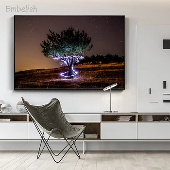

Embelish 1 Pieces Happy Tree On Middle Of Field While Light Wall Poster For Living Room HD Canvas Painting Home Decor Picture