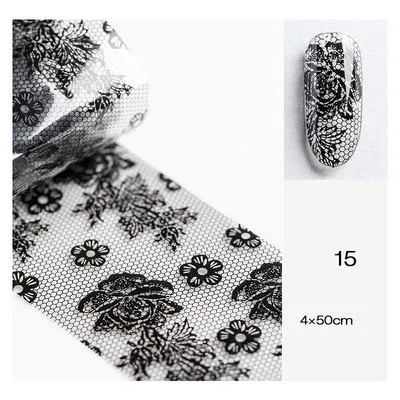 4*50 см 1 лист пленка для ногтей наклейки черные кружевные цветы дизайн ногтей Фольга цветок Маникюр для гель украшения для ногтей наклейки - Цвет: 15